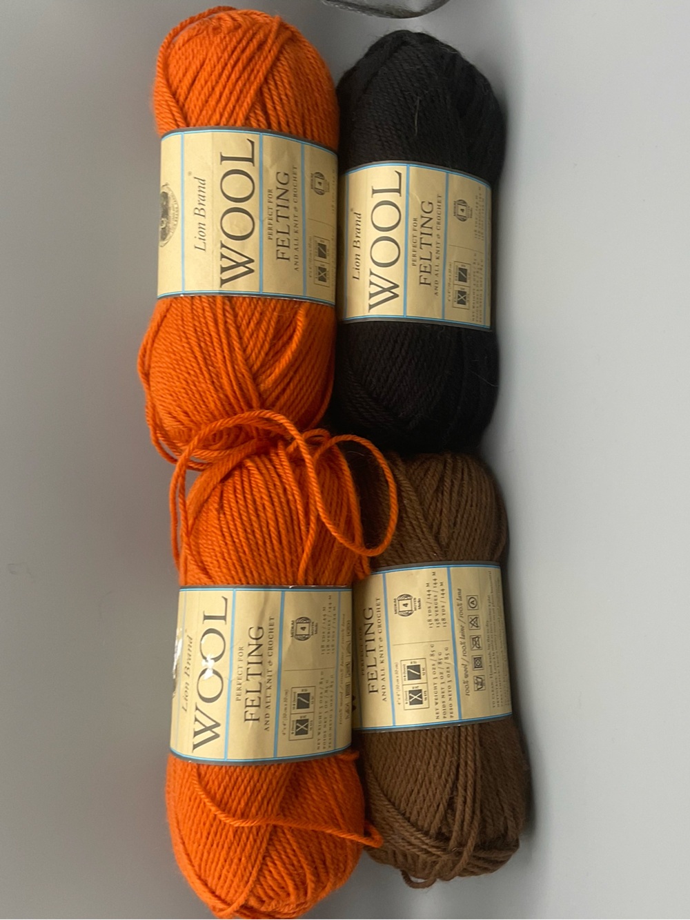 Lion Brand Wool For Felting Knitting Crocheting4-3oz Skeins Black Cocoa Pumpkin